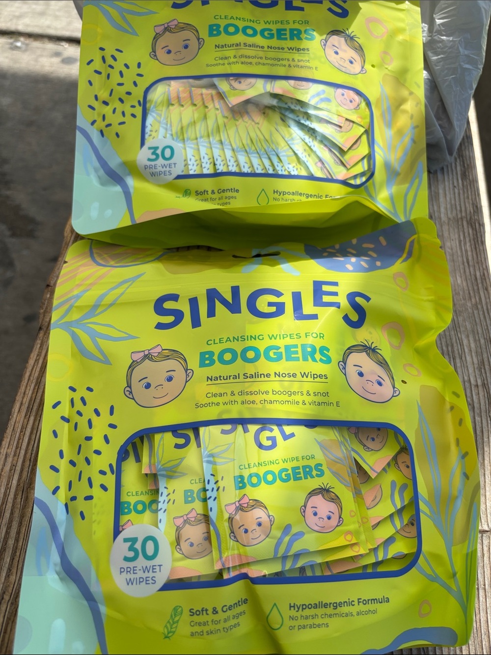 SINGLES Cleansing Nose Wipes for Boogers — Bright Yellow Pack (2)